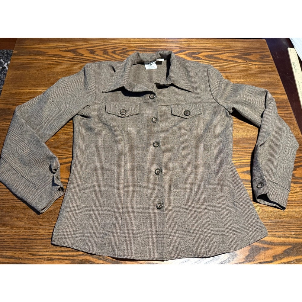 Vintage 90s Maggie Lawrence Plaid Button Up Shirt Jacket Women's M Brown Classic - Picture 10 of 16